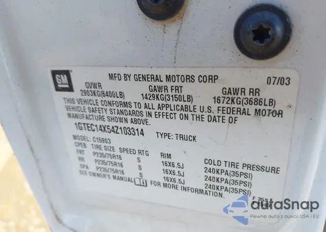 2004 GMC Sierra 1500 Work Truck z USA, uszkodzony, nr VIN 1GTEC14X54Z103314